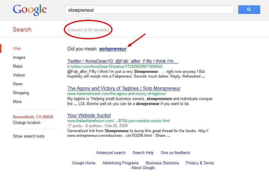 slowpreneur google search results 2012-08-30